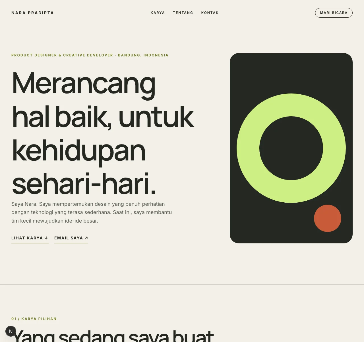 Contoh hasil website menggunakan template Folio